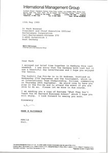 Letter from Mark H. McCormack to Mark Wossner