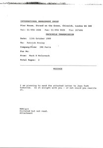 Fax from Mark H. McCormack to Patrick Proisy