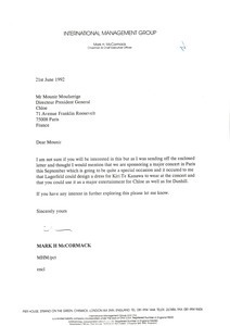 Letter from Mark H. McCormack to Mounir Moufarrige