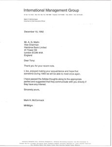 Letter from Mark H. McCormack to A. G. Mallin