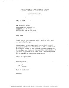 Letter from Mark H. McCormack to Michael S. Ovitz