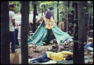 Camping in the woods during the Woodstock Festival
