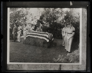 Military guard gathered around Will Rogers' coffin