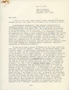 Letter from Gary Livingston to Judi Chamberlin