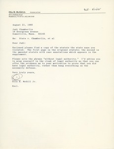 Letter from Olin R. McGill to Judi Chamberlin