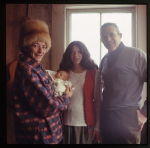 Nina Keller, baby (Eben Light), and Nina's parents at Montague Farm Commune