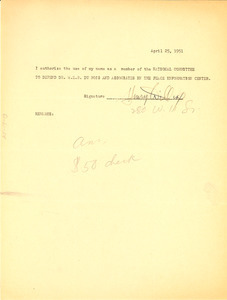 Form letter from Henry Willcox to National Committee to Defend Dr. W. E. B. Du Bois and Associates in the Peace Information Center