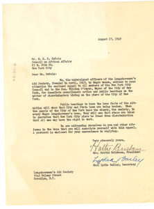 Letter from Longshoremen's Aid Society to W. E. B. Du Bois