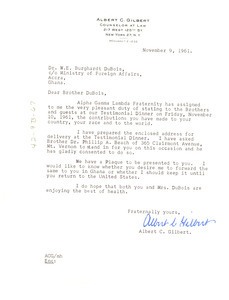 Letter from Albert C. Gilbert to W. E. B> Du Bois