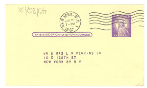 Postcard from American Committee on Africa to Mr. & Mrs. L. R. Perkins, Jr.