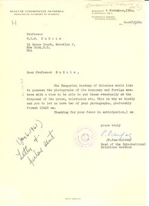 Letter from Hungarian Academy of Arts to W. E. B. Du Bois