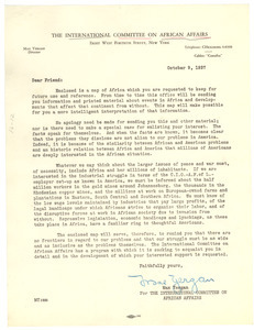 Letter from International Committee on African Affairs to W. E. B. Du Bois
