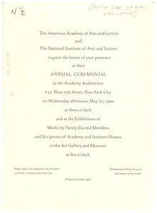 Invitation from National Institute of Arts and Letters to W. E. B. Du Bois