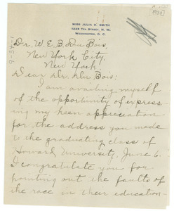 Letter from Julia H. Smith to W. E. B. Du Bois