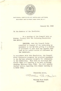 Circular letter from National Institute of Arts and Letters to W. E. B. Du Bois