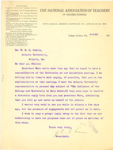 Letter from The National Association of Teachers in Colored Schools to W. E. B. Du Bois