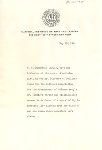National Institute of Arts and Letters biographical sketch of W. E. B. Du Bois