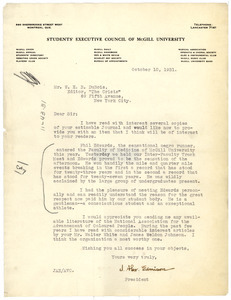 Letter from J. Alex Edmison to W. E. B. Du Bois