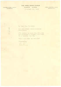 Letter from Pauline A. Young to W. E. B. Du Bois