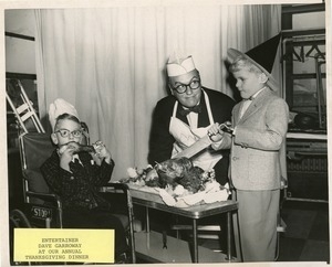 Dave Garroway with Michael Kaplain and Gregory Sorg at annual Thanksgiving dinner