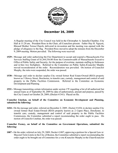 City Council meeting minutes, December 16, 2009