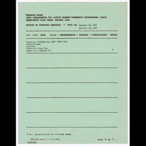 Agenda, minutes, attendance list and memorandum for realtors and Humboldt Avenue area businessmen meetings on November 15, 1962