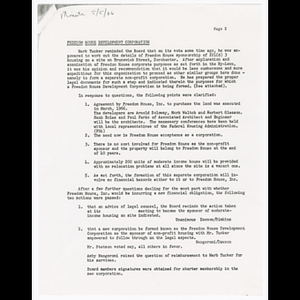 Page 2 of minutes from Freedom House Development Corporation meeting on May 5, 1966