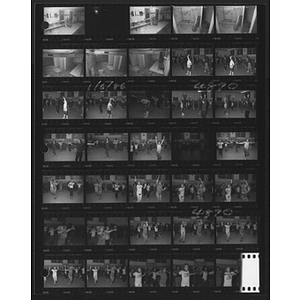 Contact sheet with views of people in gym for exercise class and other facilities