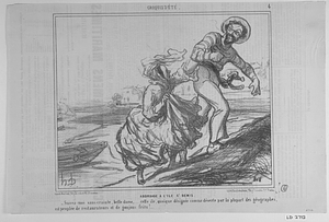 Abordage a l'ile Saint-Denis. - Suivez-moi sans crainte, belle dame,.... cette ile, quoique désignée comme déserte par la plupart des géographes, est peuplée de restaurateurs et de goujons frits!....