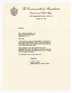 Correspondence between Frank S. Giles, Joseph W. Martin, Jr., and Francis Russell, August 1961