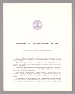 Amherst College annual report to secondary schools and report on admission to Amherst College, 1960