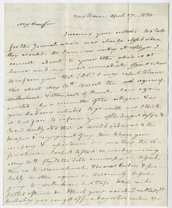 Benjamin Silliman letter to Edward Hitchcock, 1830 April 27