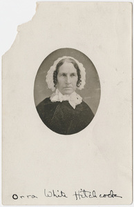 Orra White Hitchcock, head and shoulders portrait, facing front