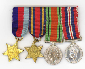 Four WWII medals--one complete bar