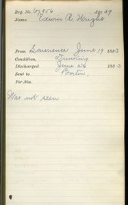 Tewksbury Almshouse Intake Record: Wright, Edwin A.