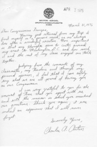 Letter to Congressman Tsongas from Charles A. Anton
