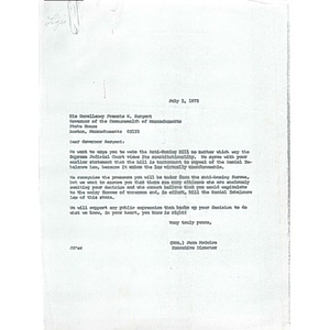 Letter, Gov. Francis W. Sargent, July 3, 1974.