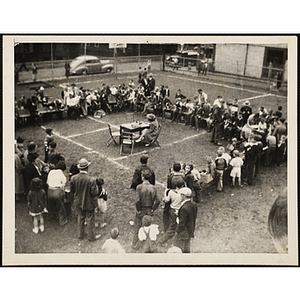 Bird's-eye view of a Boys' Club Pet Show at the Charles Hayden playground in South Boston
