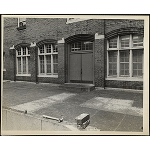 Entrance and windows of the Charlestown Boys' Club at 15 Green Street during the renovation