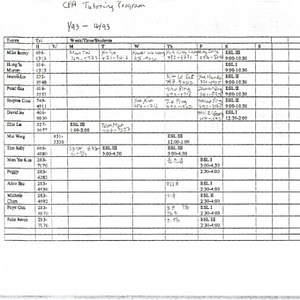 Chinese Progressive Association volunteer schedules for the tutoring program and English as a second language classes