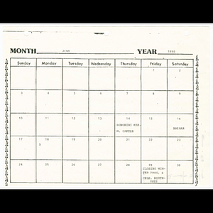 Calendar for Goldenaires events, June 1990