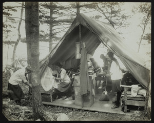 Girls in a tent, Denmark, Maine, undated