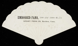 Sample card for embossed fans, Kelsey Press Co., Meriden, Connecticut, undated