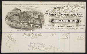 Billhead for John P. Squire & Co., pork, lard, and hams, 21 to 25 Faneuil Hall Market & 39 North Market Street, Boston, Mass., dated November 22, 1882