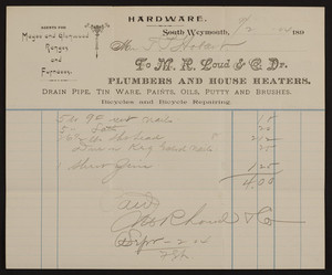 Billhead for F.M.R. Loud & Co., Dr., plumbers and house heaters, South Weymouth, Mass., dated September 2, 1904