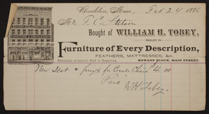Billhead for William H. Tobey, dealer in furniture of every description, Howard Block, Brockton, Mass., dated February 24, 1886