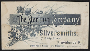 Trade card for The Sterling Company, silversmiths, 7 Eddy Street, Providence, Rhode Island, undated
