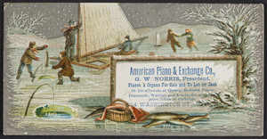 Trade card for the American Piano & Exchange Co., pianos & organs for sale and to let for cash, 604 Washington Street, Boston, Mass., undated