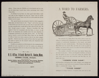 Word to farmers, George Tyler, N.E. Office, 19 South Market St. Boston, Mass., ca. 1882