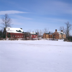 Barns and house in snow, Cogswell's Grant, Essex, Mass.